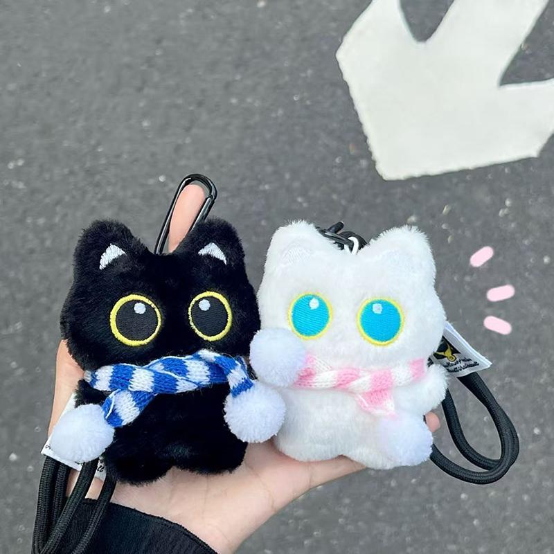 Black Cat Keychain Accessories Plush Stuffed Kitten Pendant Kawaii Cat Couple Keyrings Bag Charm Birthday New Year Party Favors