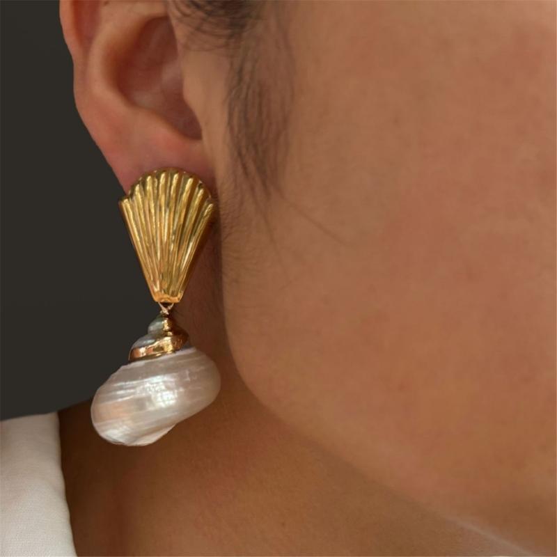 Ocean Inspired Conch Earrings Elegant Stainless Steel Jewelry Perfect for Parties Weddings and Everyday Use