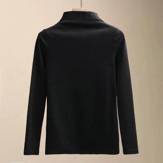 Half High Collar Long Sleeves Slim Fit Bottoming Blouse Autumn Winter Thickened Fleece Lined Pure Color Thermal Top Daily Clothing