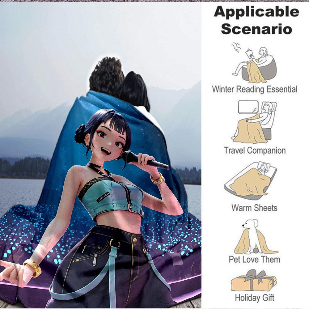 1pc Huntrix Flannel Blanket [Cozy Throw Blanket] For Sofa, Bed, Travel, Camping, Livingroom, Office, Couch, Chair, And Bed