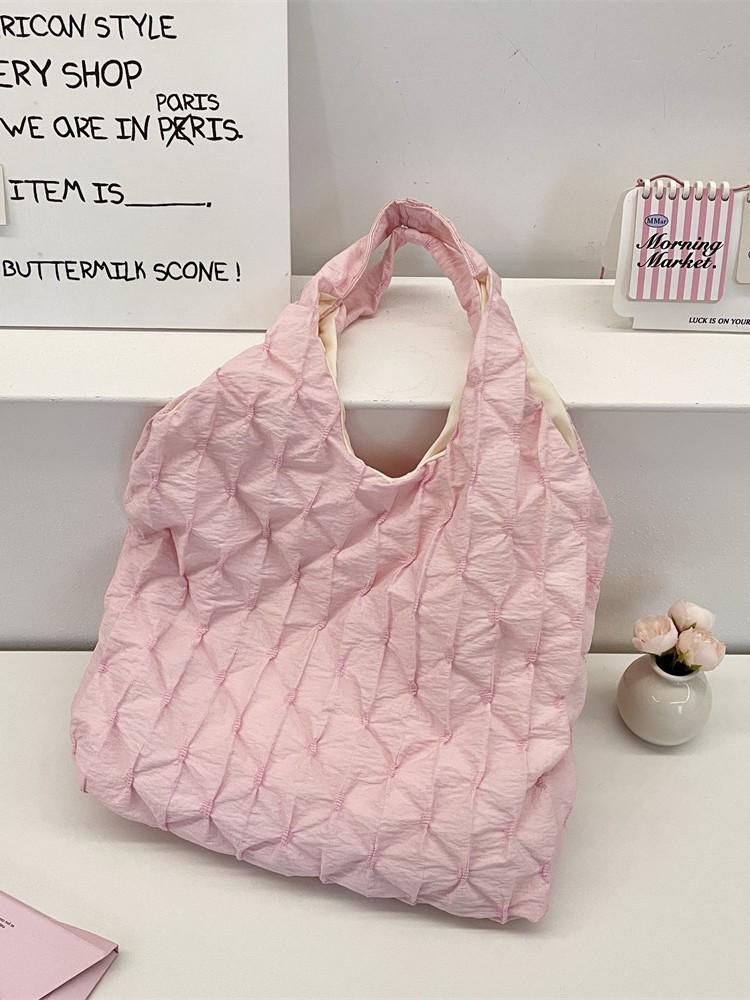 Borsa a Tote a Spalla Unica Plaid Pieghettato - Borsa a Mano di Grande Capacità Stile Coreano per Donne