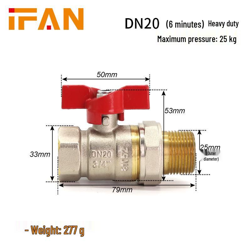 Thickened Brass DN32 Copper Ball Valve, Male & Female Threads, 1-Inch Valve with Union