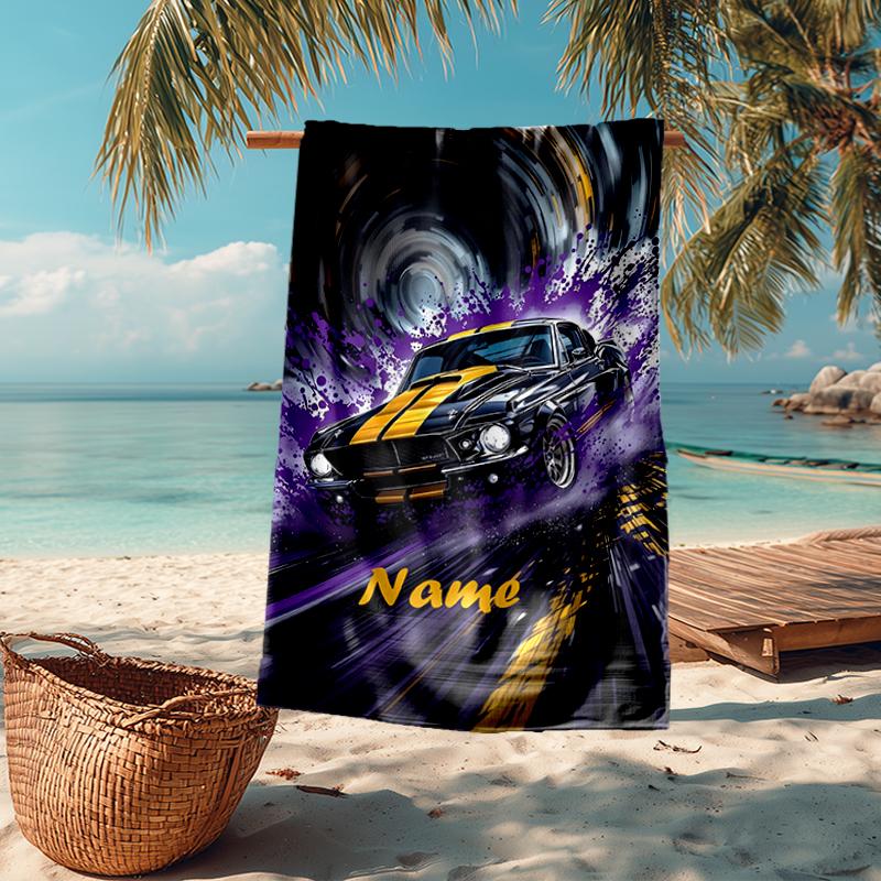 Custom Name Ultra-Soft Beach Towel with Racing Theme,Ideal for Pool - Camping, Diving - Perfect Travel Essential, Vibrant Beach Towel.
