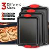 3-Piece Non-stick Baking Pan with Red Silicone Handle Kitchen Baking Board Heat-resistant