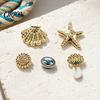 Goldfarbene Schuhanhänger 5 Stück/Set Goldfarbene Sommeranhänger, Stranddekorationen mit Meeresmotiv, Clog-Zubehör Faux-Perle Seestern Muschel für Damen Mädchen
