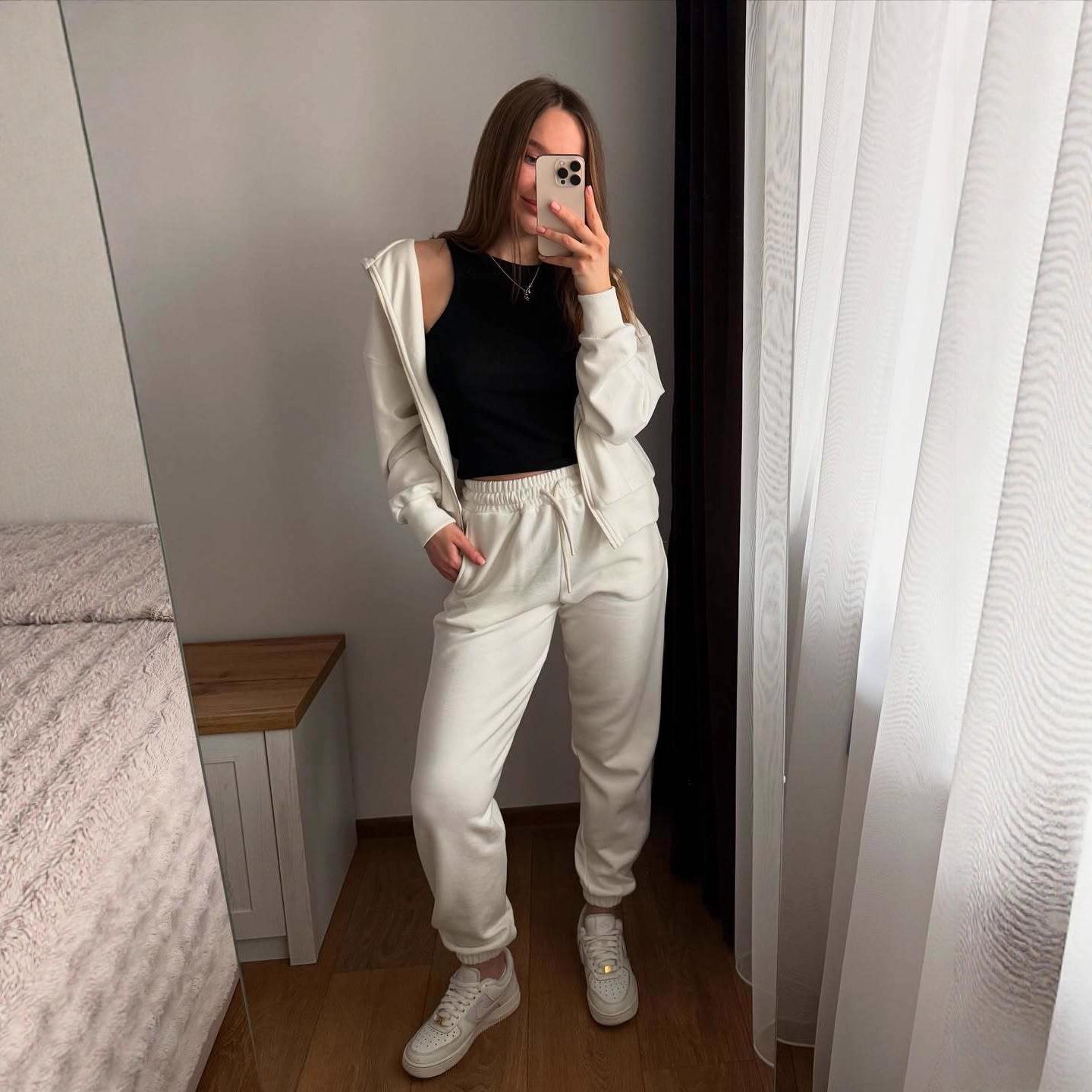 

2025 Осень Женский Комплект Безрукавный Жакет на Подкладке и Свободные Брюки - Европейский и Американский Спортивный Стиль XS покинуть белый