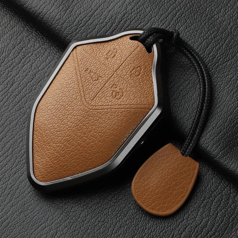 Metal And Leather Car Key Case Cover For Changan Deepal S7 Sl03    Car Key Case Protect Fob