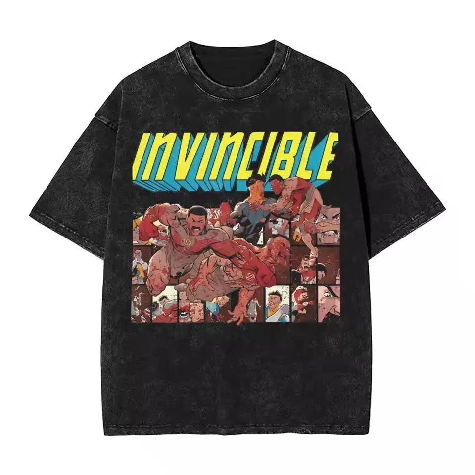 Retro Invincible Cartoon Comic Washed New Arrival Mens Women Clothes Tee Shirt Homme Graphic T-Shirts Men Women Tshirt for Men Women Ropa