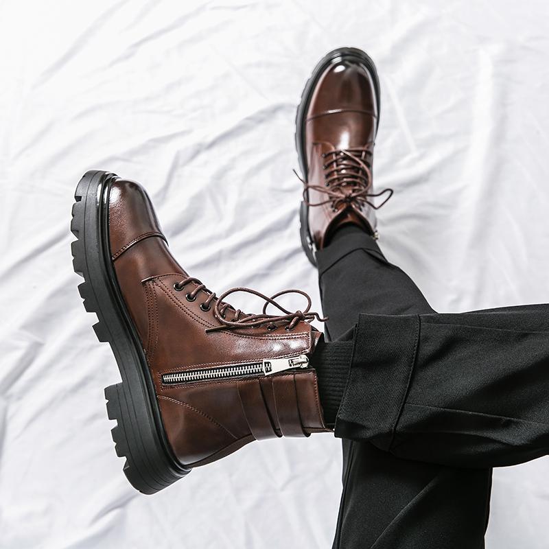 Fashion Men Boots Brown Zipper Ankle Boots Black Motorcycle Boots Handmade Shoes for Men with  Sapato Masculino