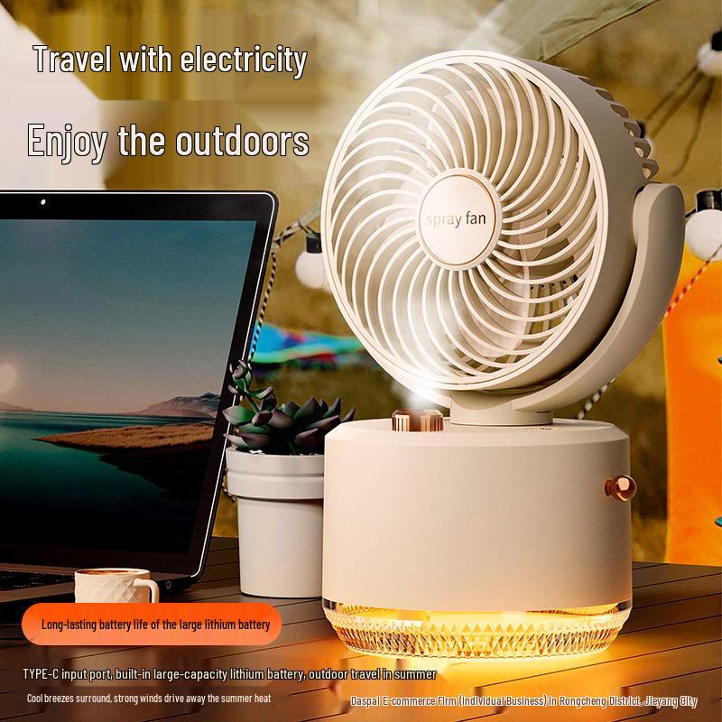 USB-Powered Oscillating Humidifier Fan - Portable Desktop Cooling for Dorms and Offices