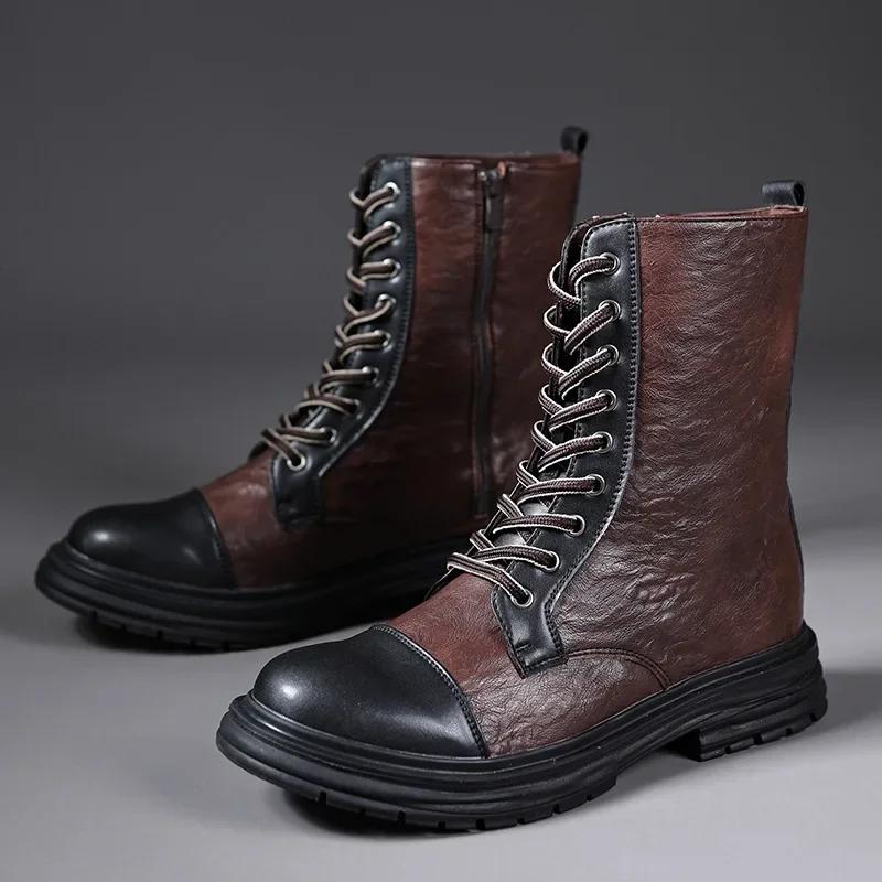 Fashion Men's Boots Trend Man Shoes Tooling Boots Fashion Men's Motorcycle Boots Retro Zipper High Top Shoes for Men