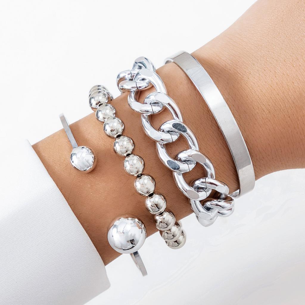 Exaggerated cyber style multi-layer round beads stacked wearing jewelry temperament niche personality imitation pearl set bracelet