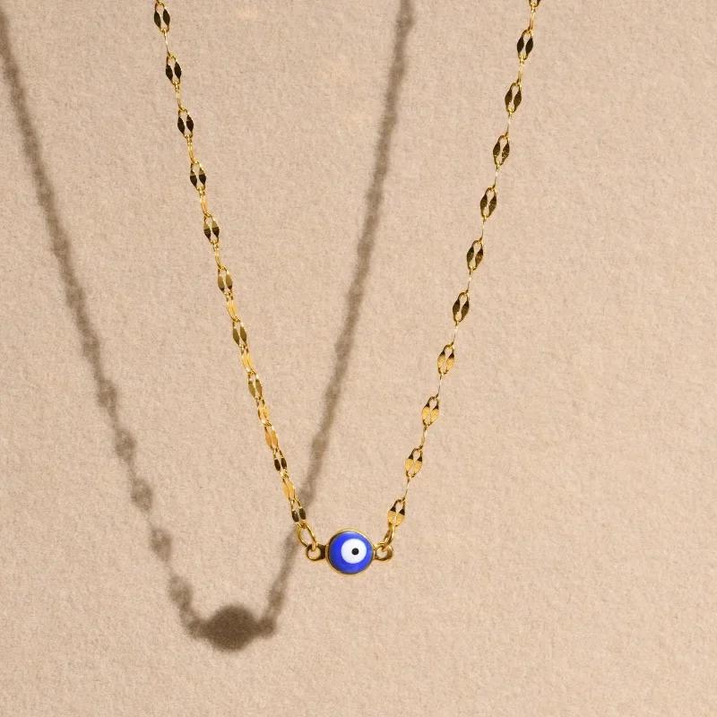 Persönlichkeits Türkis Blau Böser Blick Anhänger Halskette für Damen Charme Gold Farbe Edelstahl Kette Choker Glücksbringer Schmuck Geschenke