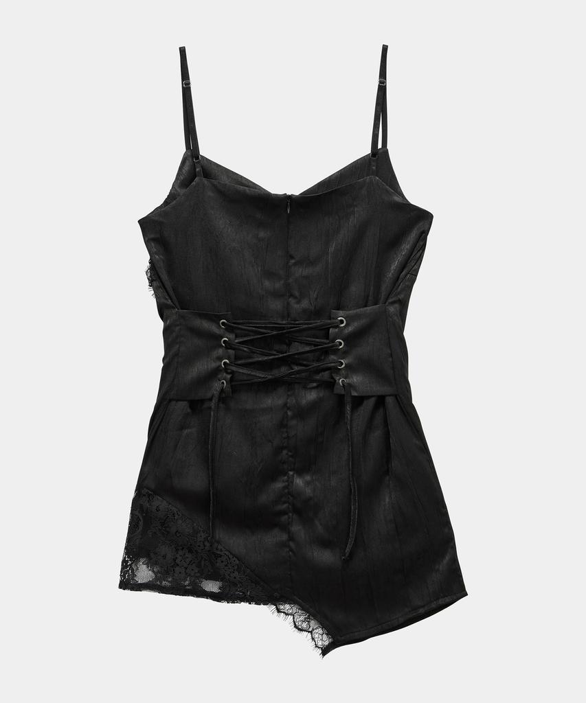 ETRE AU SOMMET Double Layer Lace Back Corset Slip (Black)