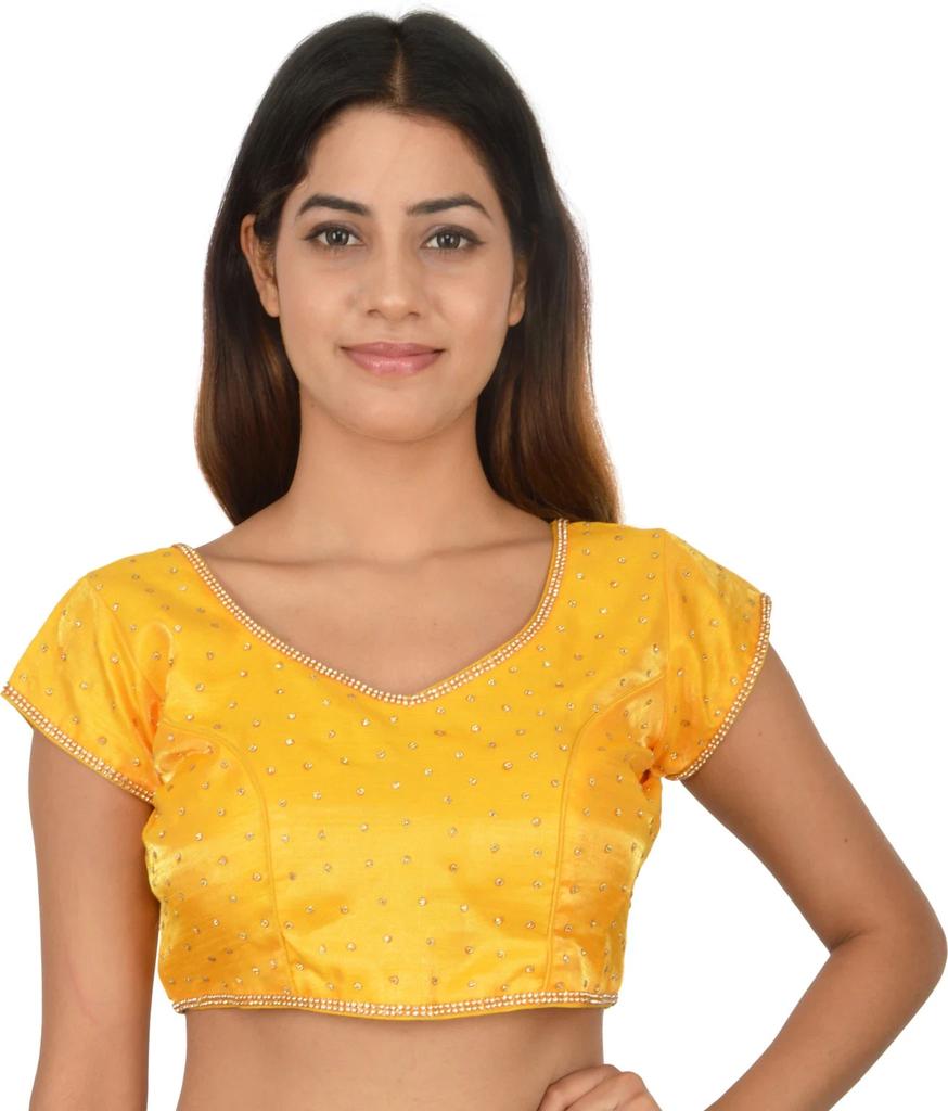 Women's V Neck Short Sleeves Blouse Indian Desigenr Ethnic Crop Top Choli Dress