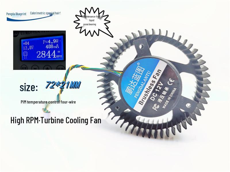 Pengda 72x21MM Round 12V 0.41A Liquid Bearing PWM High Airflow Temperature Control Cooling Fan