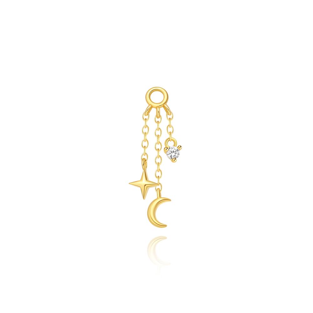 CANNER 1PC 925 Silver Eight-pointed Star CZ Piercing Earring For Women Tassel Chain Stud Earring Party Fine Jewelry