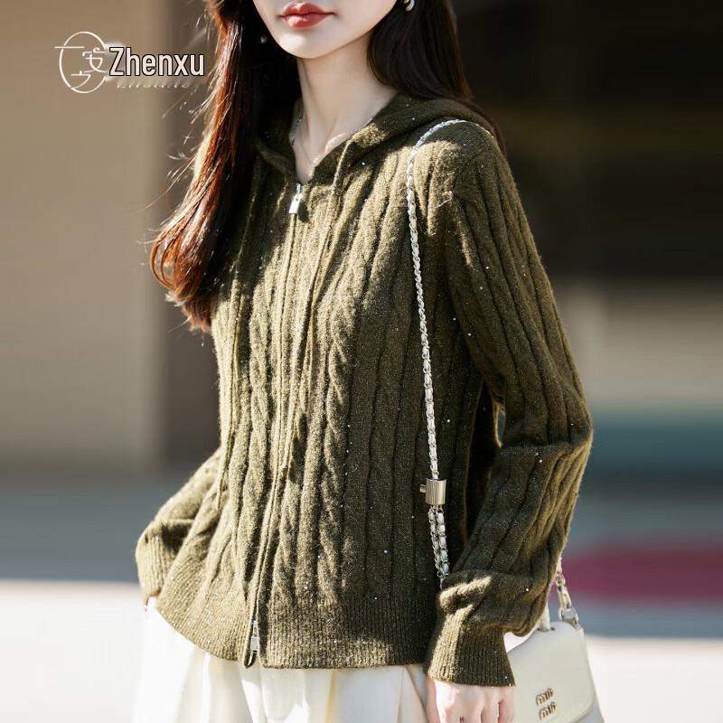 Zhenxu Autumn/Winter Silk & Cashmere Sequined Hooded Cardigan