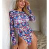 Women Long Sleeve Rash Guard One Piece Swimsuit, Zip Up UV Sun Protection Quick Dry Surfing Bathing Suit