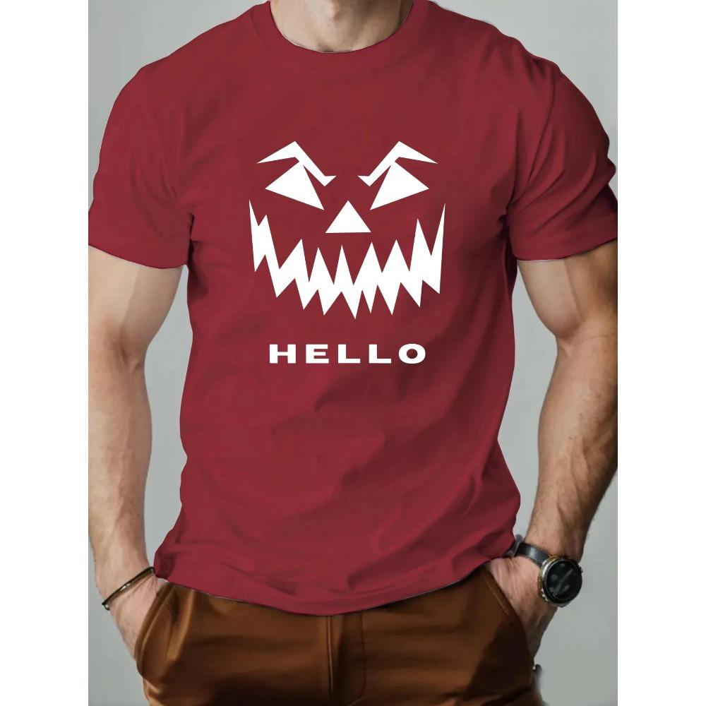 2025 Summer Men T-shirt Short Sleeve 100% Cotton Breathable Round Neck Hello English Print Hip Hop Streetwear Casual Custom