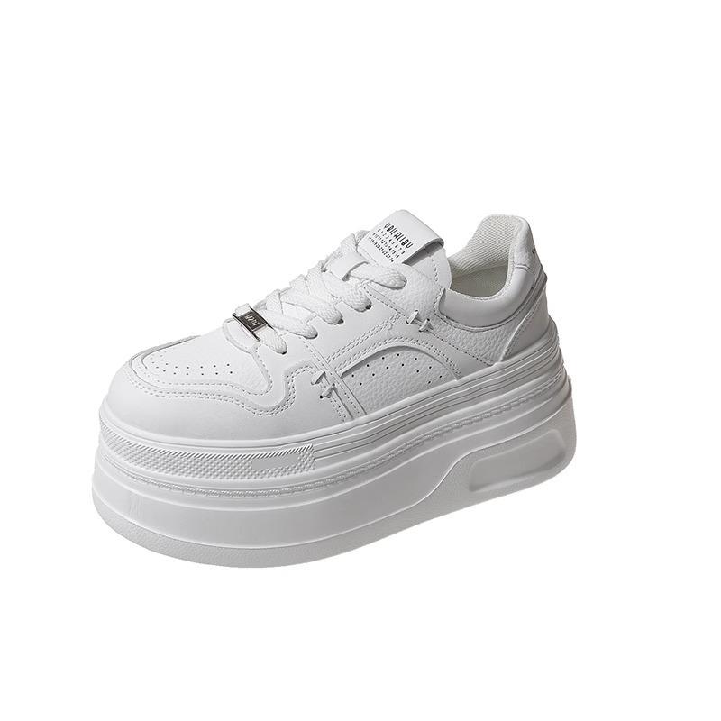 8CM thick-soled heightening shoes women's spring new versatile lace-up leather white shoes casual shoes single shoes