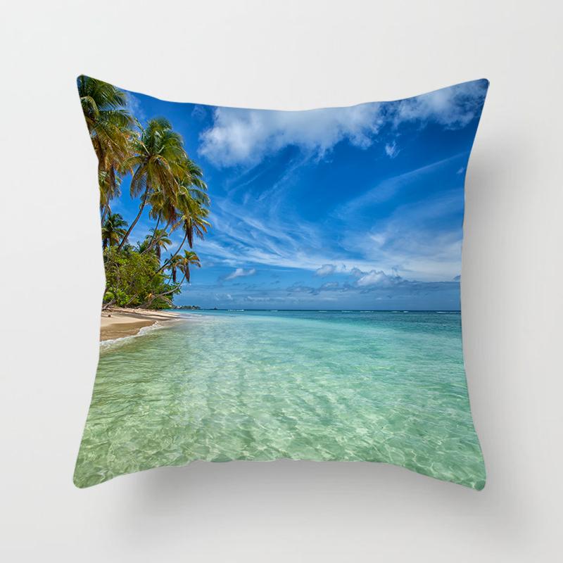 Blue Sky Beach Scenery Print Throw Pillow Cover Sofa Decor Car Office Seat Cushion Cover Room Home Decor Pillow Cover