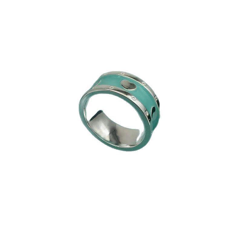 S925 Sterling Zilver Meerblauw Hart Ring voor Vrouwen – High-End Emaille Koppelring