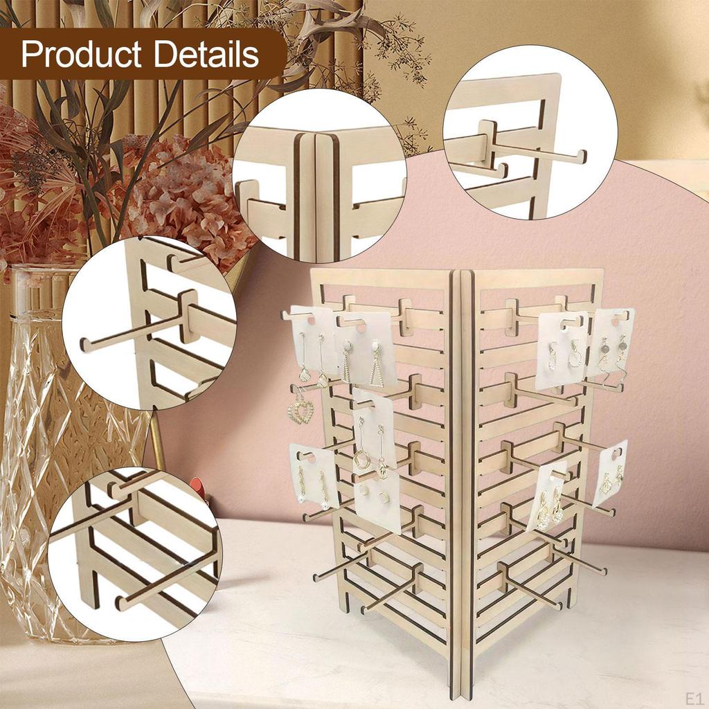 Wooden Jewelry Organizer Holder Multipurpose Hanging Hooks Storage Rack for Rings Key Chains