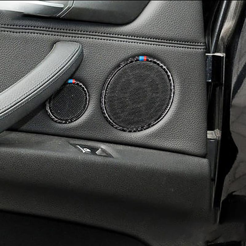 4PCS/6PCS Carbon Fiber Car Door Speaker Loudspeaker Decorative Circle Trim Cover Stickers Auto Accessories For BMW X5 E70 X6