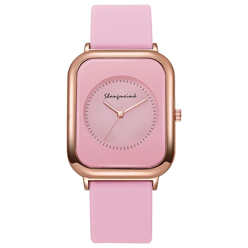 Student Women's Casual Quartz Watch with Square Face and Silicone Strap