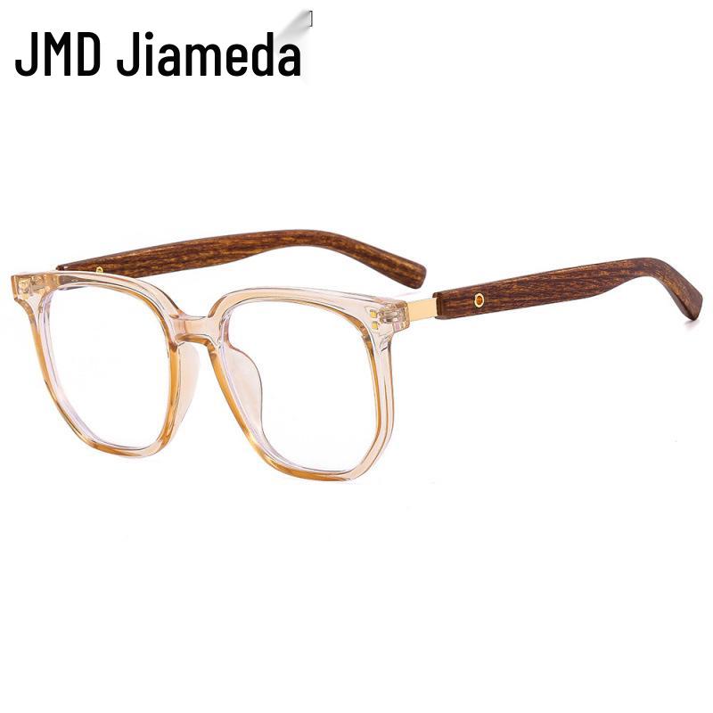 Korean Style Women s Fashion Slimming Glasses: Retro Ultra-light Wood Grain Frame with Large Anti-Blue Light Flat Lenses.