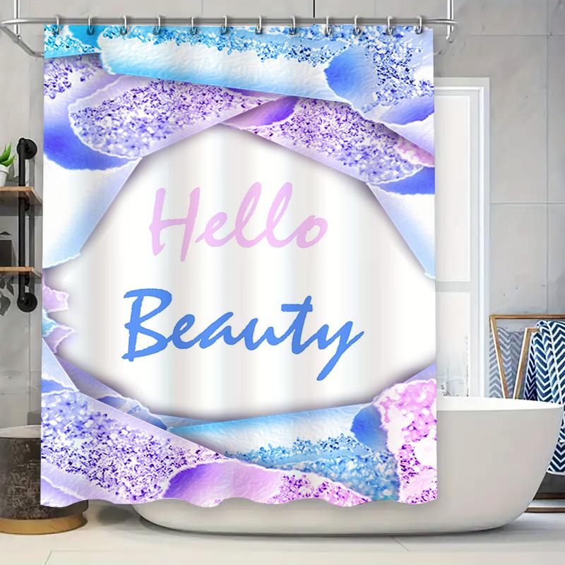 

Vibrant Bath Curtain Set Watercolor Sparkle Design With Hello Beauty Text For Bathroom Decor In Purple Blue Colors Shower Curt W60H190(CM)-1 Pcs