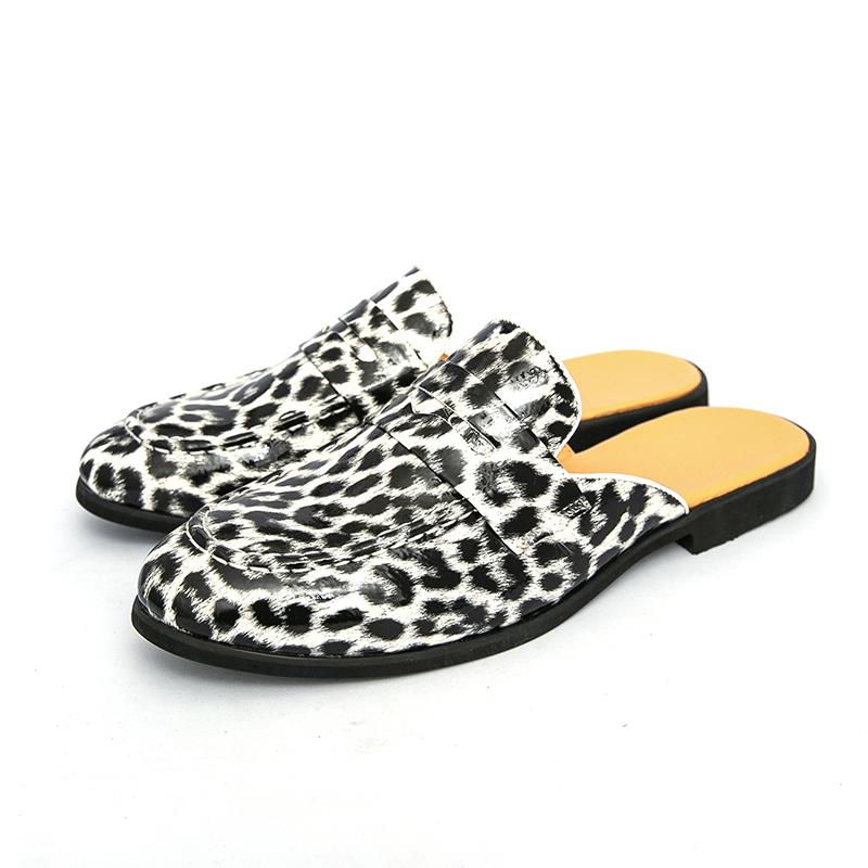 Men's Slippers Mule Loafers Leopard Print Leather Clogs Summer Dress Sandals Casual Backless Half-drag Shoes Plus Size