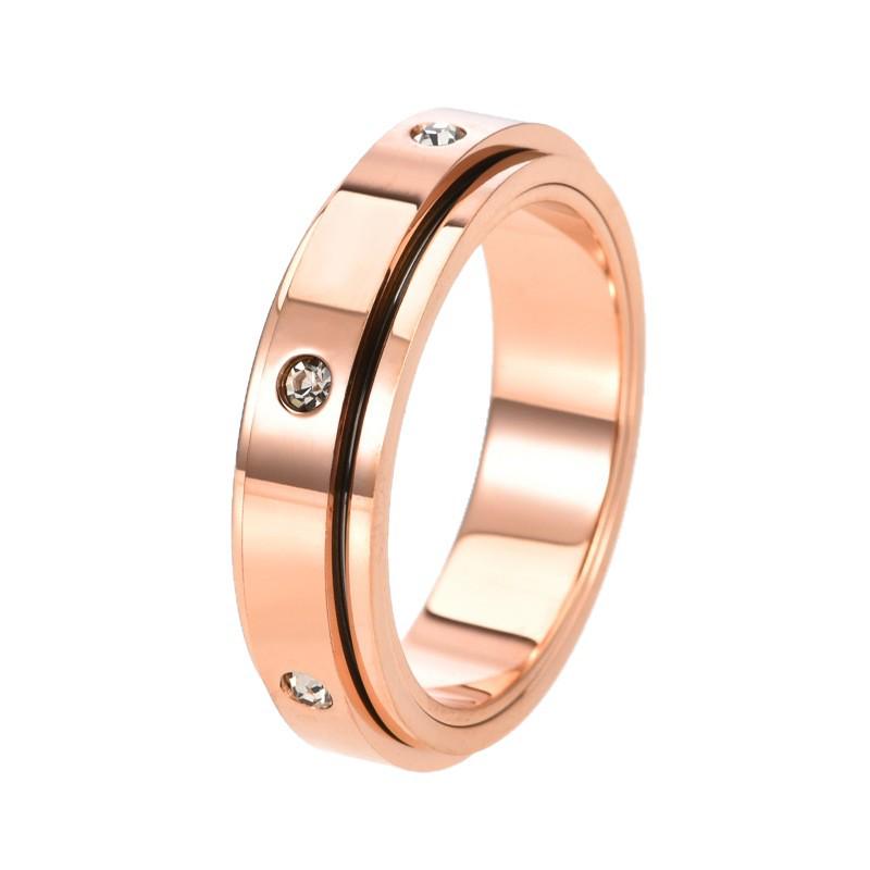 Elegant 5mm Colorfast Titanium Steel Rotating Rings with Inlaid Diamonds for Couples