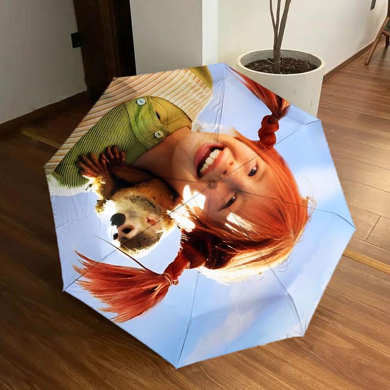 1pc Pippi Longstocking Automatic Folding Umbrella, Portable Collapsible Design, Casual Outdoor Accessory L1127057