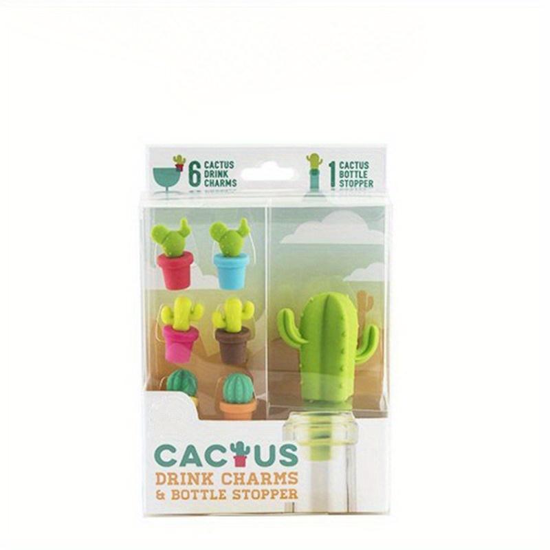 

Креативная пробка для бутылки вина в форме кактуса, пробка для бутылки, заглушка для бутылки, специальная силиконовая этикетка для бокала для вина, маркер в виде кактуса зелёный