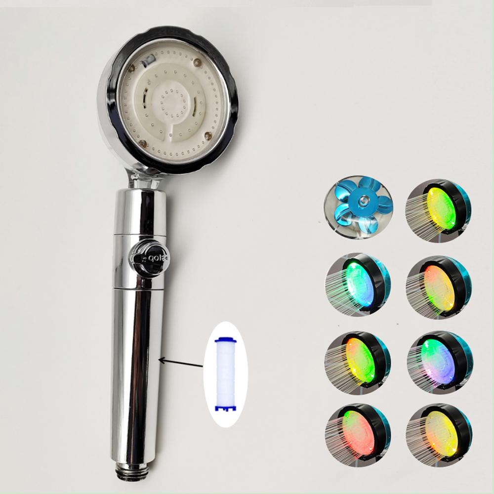 

Душевая головка с датчиком температуры и кнопкой остановки, 3/7 цветов, турбовинтовой фильтр высокого давления с отрицательными ионами