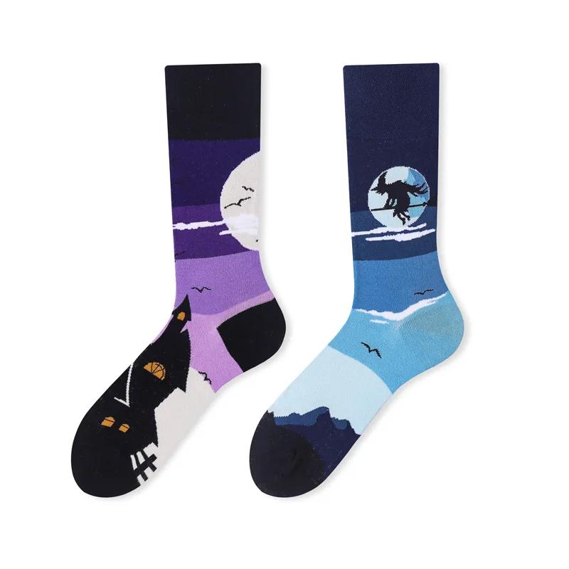 New Creative Couple AB Asymmetric Trendy Socks Fashionable Personalized Trendy Cartoon Jacquard Long Tube Cotton Socks