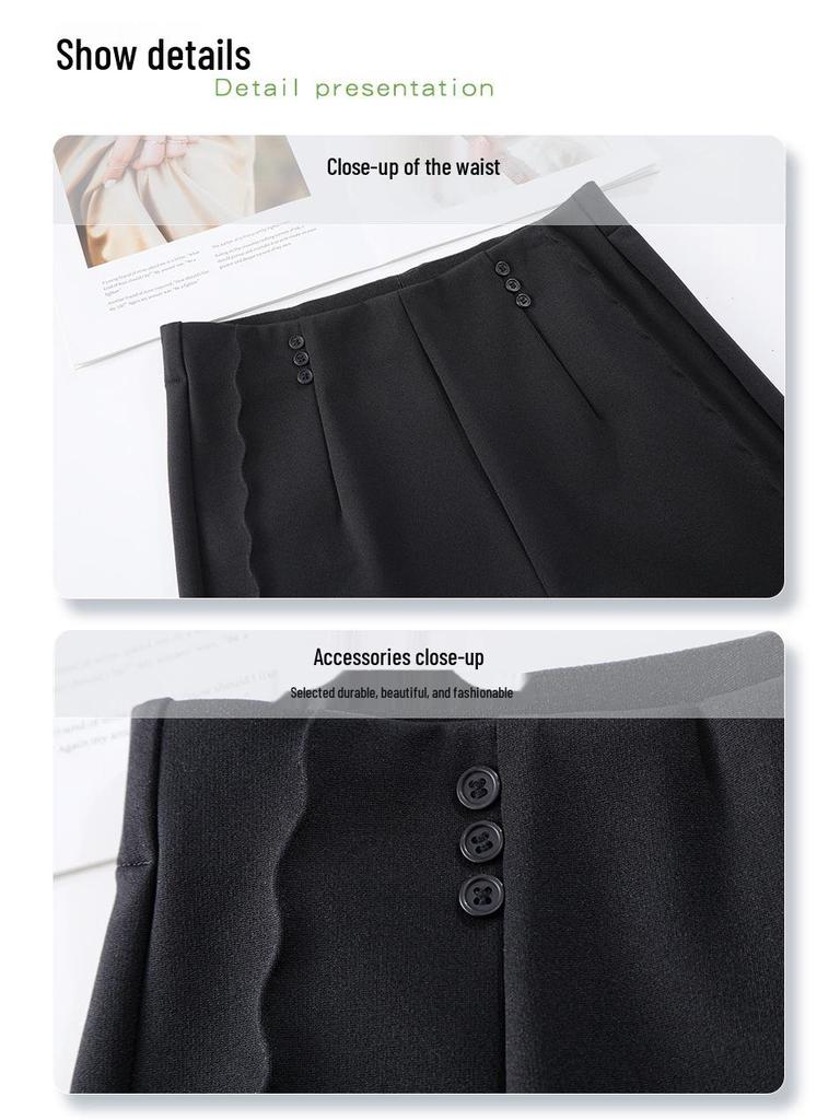 Women's Black Flared Pants - High-End Casual Draping for Spring 2025