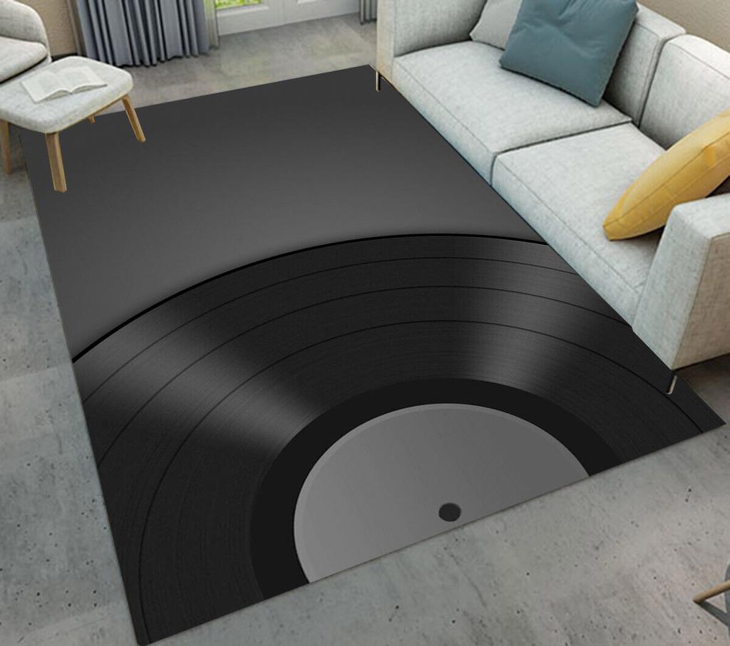 Record Area Rug CD Card Living Room Rugs Vintage Disc Print Decor Doormat Music Theme Carpet Non Slip Soft Indoor Floor Mat