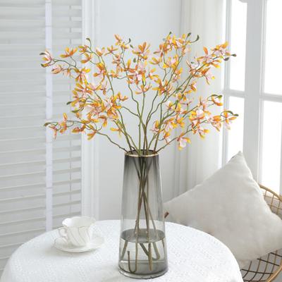 3-Fork Artificial Orchids Decoration, Realistic Fake Silk Flower with Stem, Faux Bloom for Wedding Party Home Office Table Centerpiece