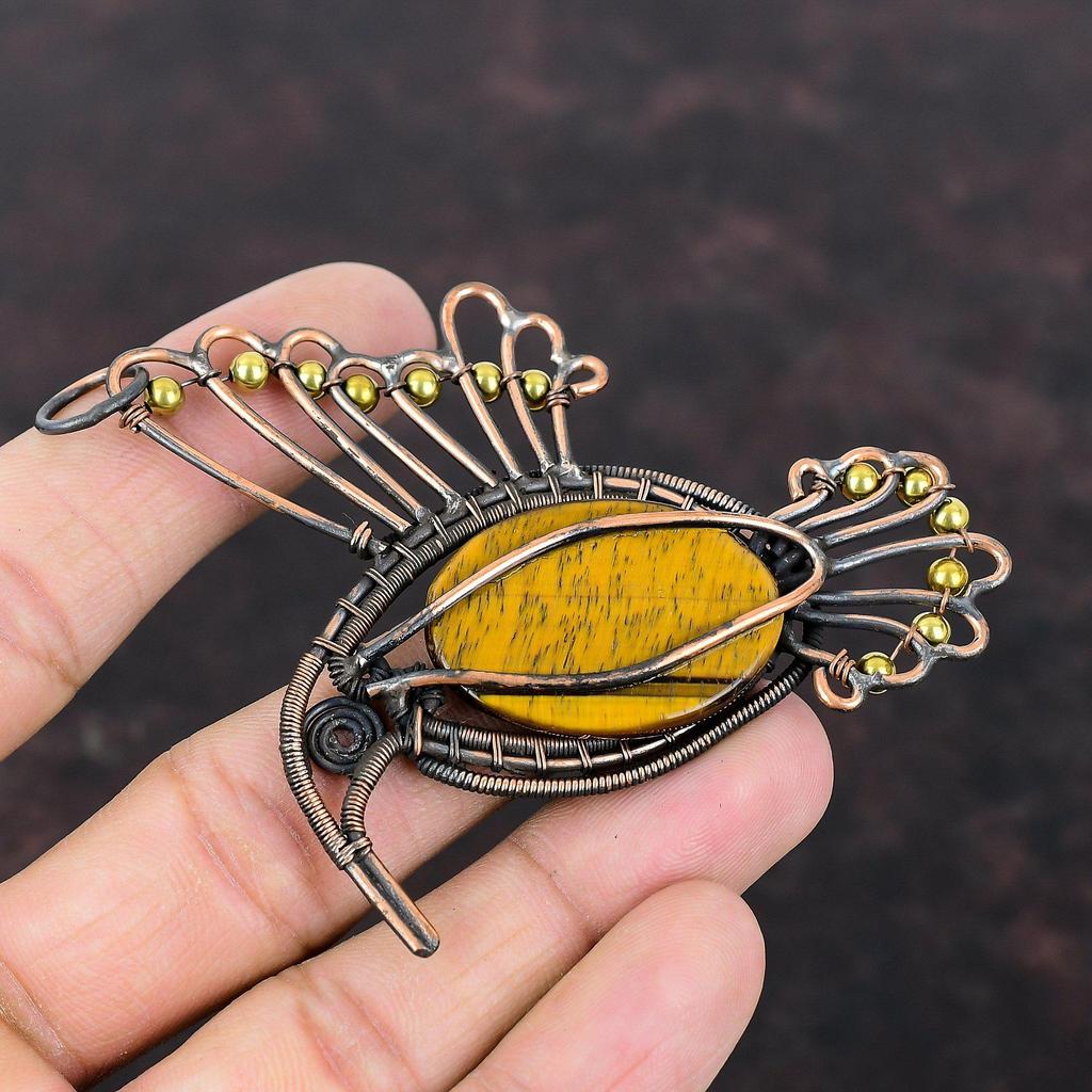 Tigerauge Anhänger Kupferdraht gewickelt Anhänger Vogel Anhänger Unikat Kupfer Design Schmuck Handarbeit stylischer Anhänger Edelstein Schmuck als Geschenk
