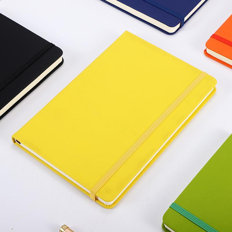 New Arrival High Quality A5 Notebook Custom PU Leather Hardcover Elastic Band  Office Journal Thread Sewing Binding