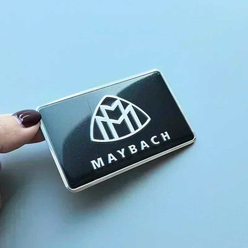 8x5cm Thin Aluminium Square Label Sticker Car Emblem for Mercedes Benz Maybach S450 S680 Engine Cover Badge Logo Black Silver NI6