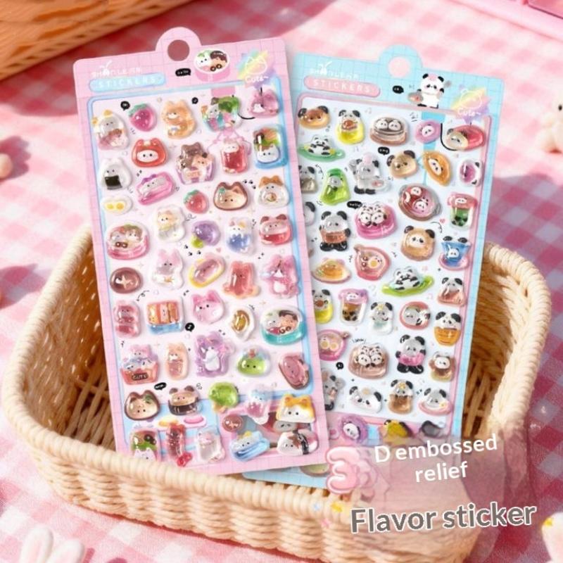 New 1Pc 3D Relief Stickers Aesthetic Stickers Cartoon Gourmet Animals Creative Stickers DIY Decoration Stickers