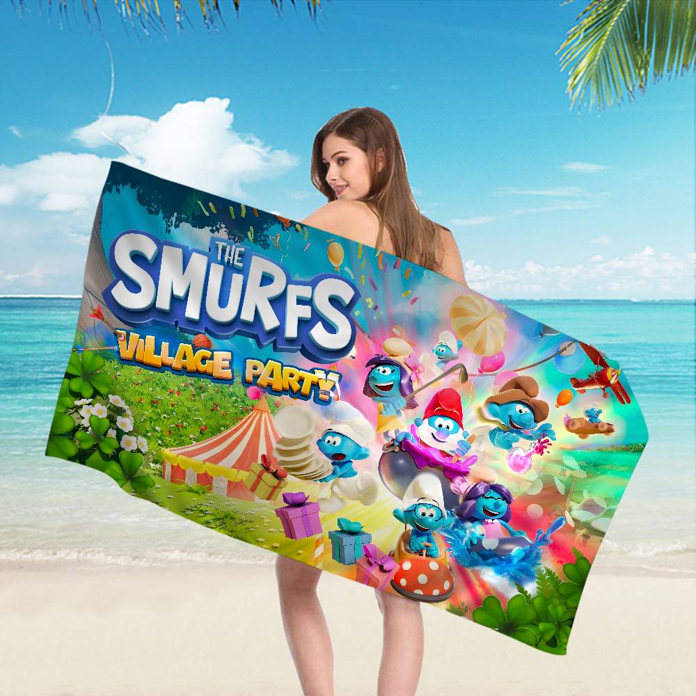 S-Smurfs Cute Anime Beach Swimming Towel Soft Absorbent Washcloth Children's Gifts for Kids Travel Camping Gym