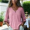Women Tops Soft Fabric Breathable Loose Fit Blouse Three-Quarter Sleeve V-Neck Casual Spring Summer Shirt