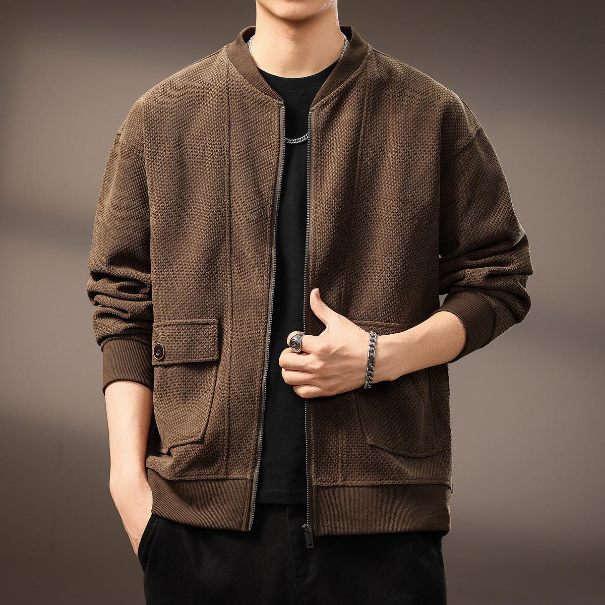 Men s High-End Retro Velvet Stand Collar Cardigan Jacket - Autumn 2025 L (120-140 jin)