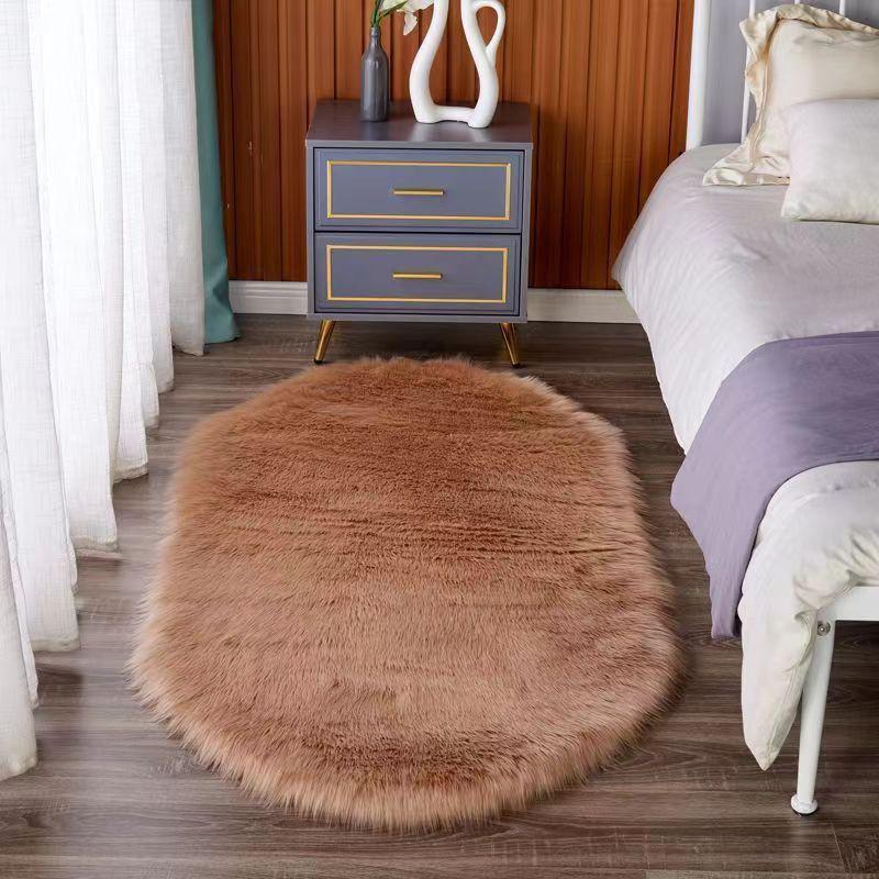 Multi-Color Oval Long Pile Wool Carpet - Floor Mat for Entryway, Sofa, or Bay Window