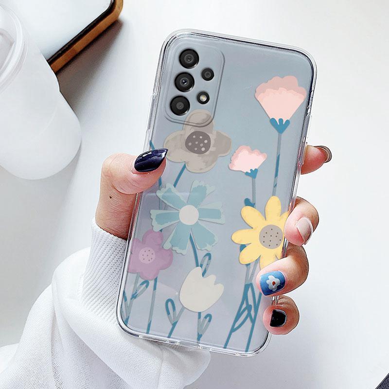 Phone Case For Samsung A53 5G A33 Floral Silicon Cover For Samsung Galaxy A73 Fundas Coque Transparent Soft Capas Flower TPU